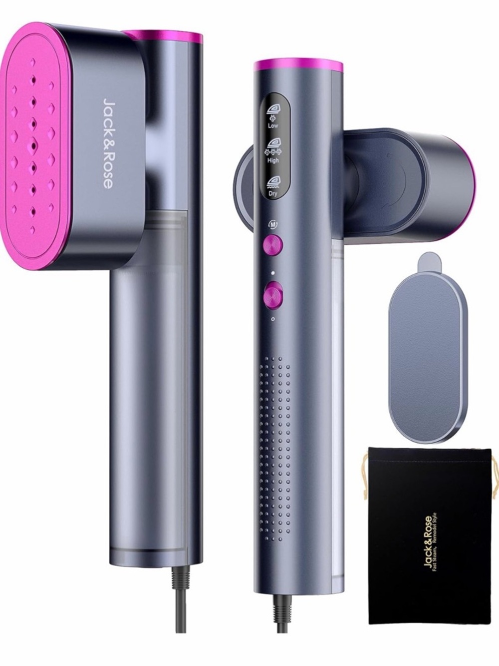Jack & Rose Handheld Garment Steamer - Gray with Pink Accents